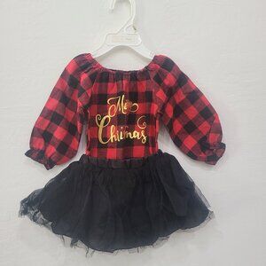 Long Sleeve Baby Girl Outfit 12M – 2pc, Gingham Top & Black Skirt, Christmas